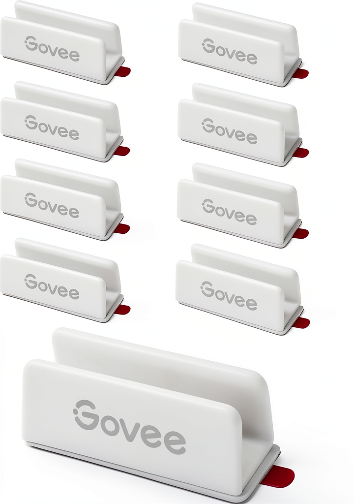 Govee neon rope light brackets mounted on a white wall