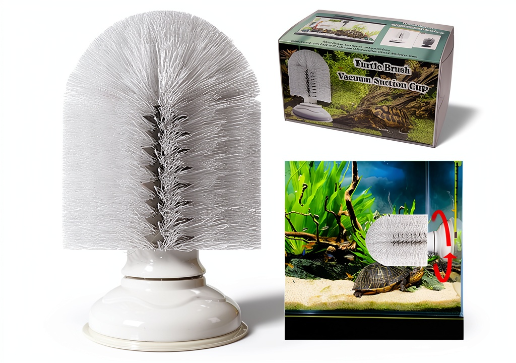Neacus turtle brush attached to glass surface