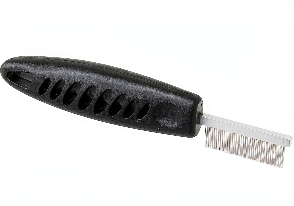 PetEdge grooming comb in use on a dog's coat